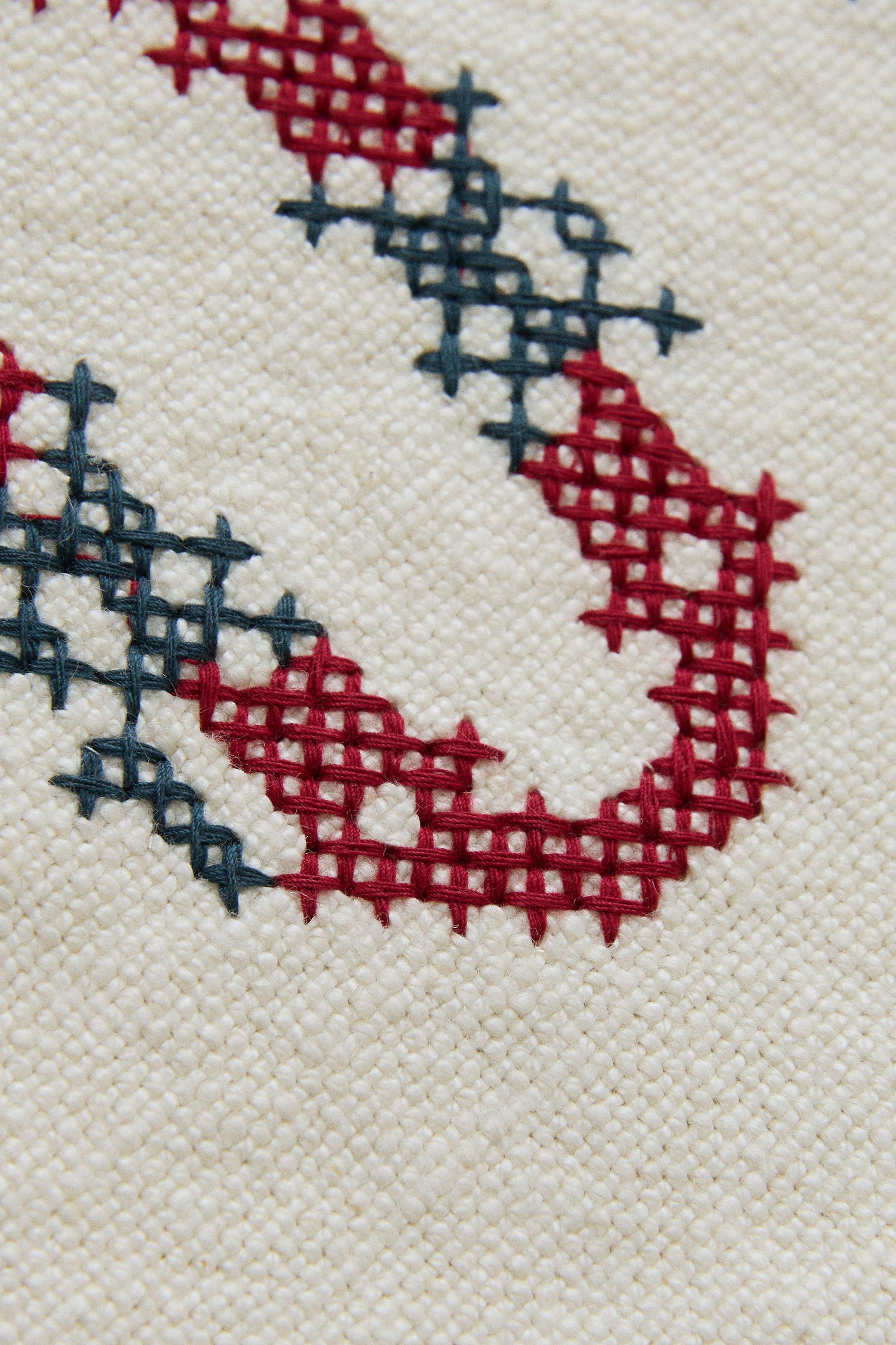 LETTER U EMBROIDERED LINEN CUSHION — Ecru