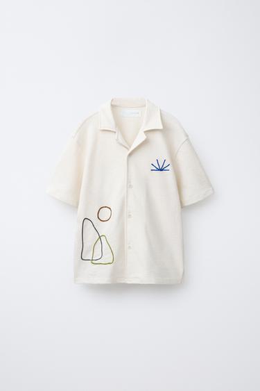 EMBROIDERED TERRY SHIRT - Beige by Zara - Image 0