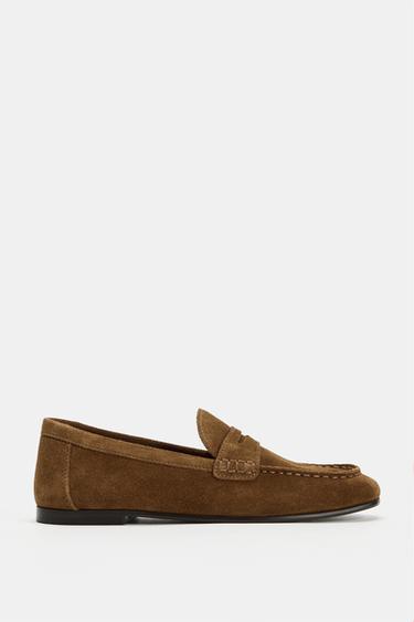 Zara FLAT SUEDE LOAFERS - Brown
