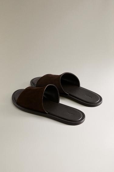 LEATHER SLIDERS - Brown by Zara - Image 3