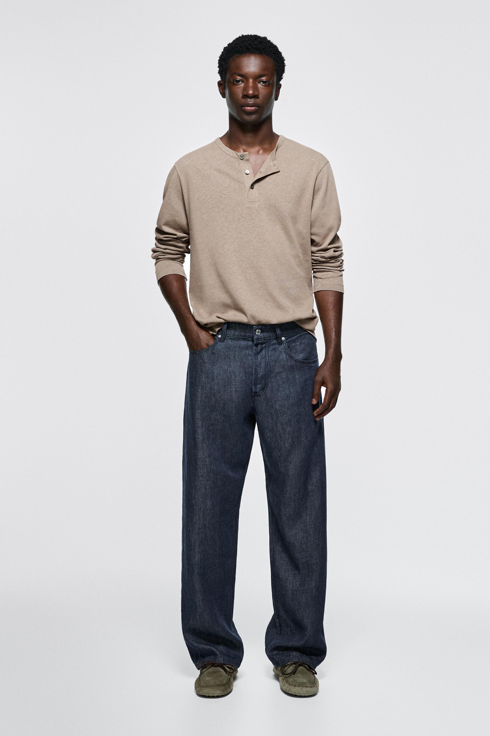 100% linen wide-leg jeans — Light blue