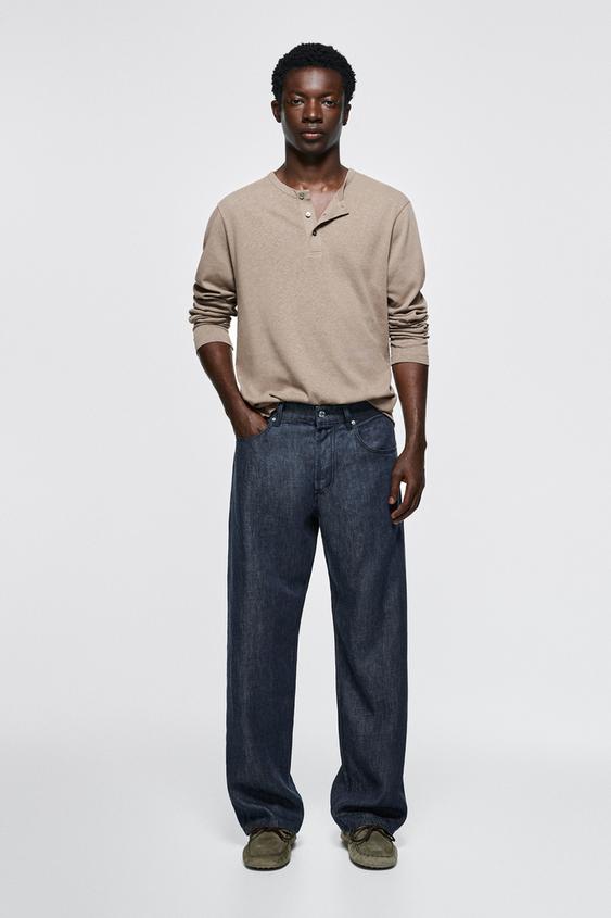 Zara 100% linen wide-leg jeans - Light blue - Image 0
