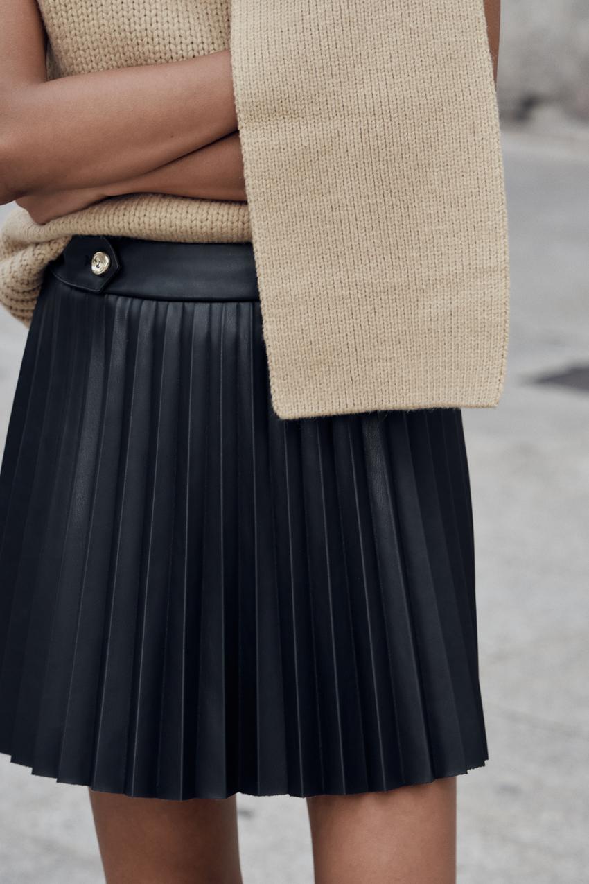 Falda Tablas Falda De Cuero Negra Zara Faldas Largas Efecto Piel