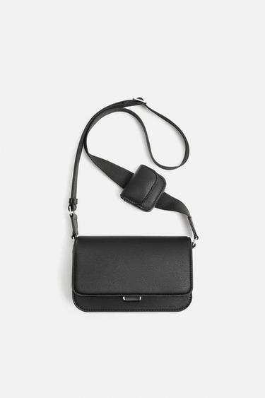 Zara TEXTURED CROSSBODY BAG - Black