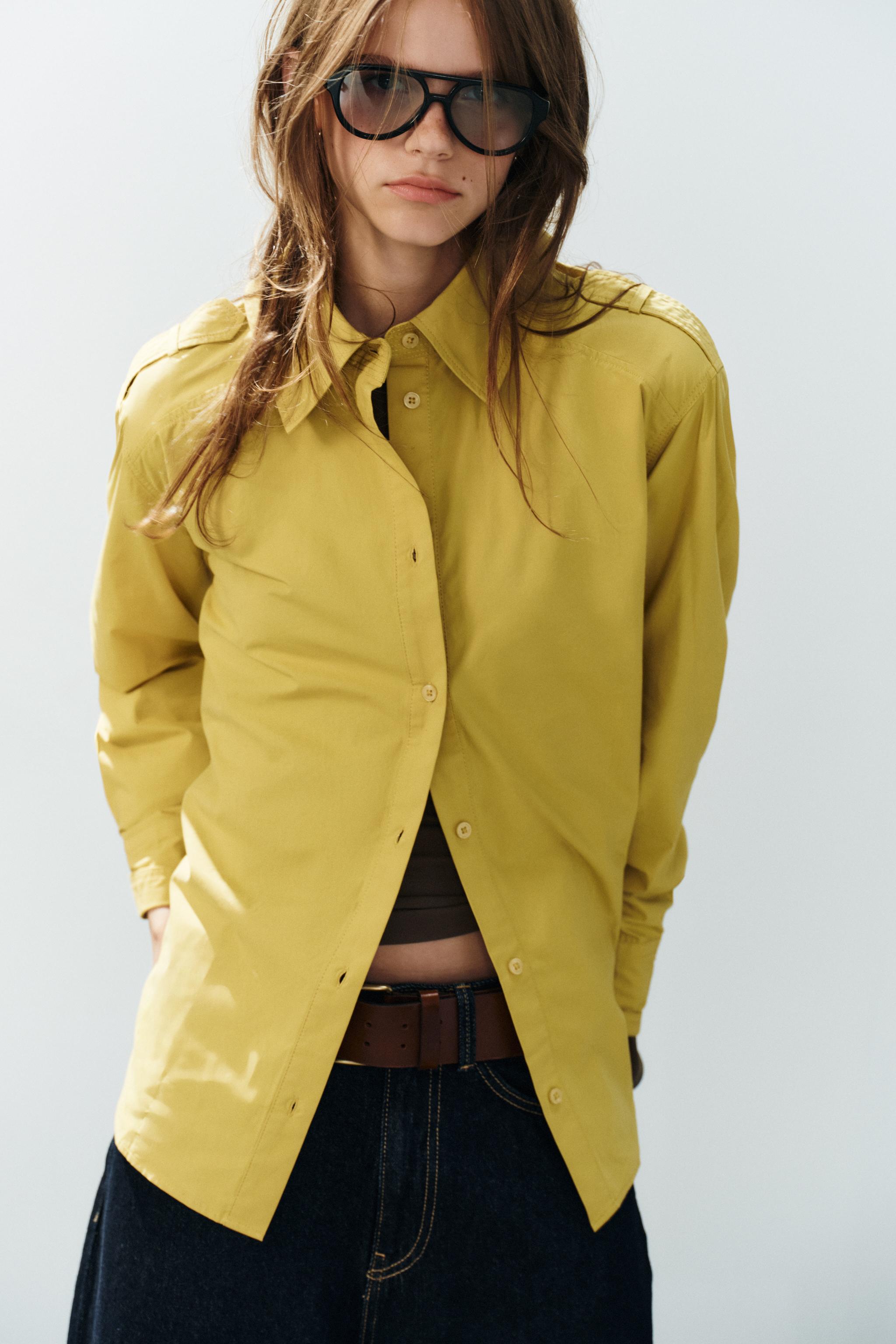 TWILL TAB DETAIL SHIRT — Mustard