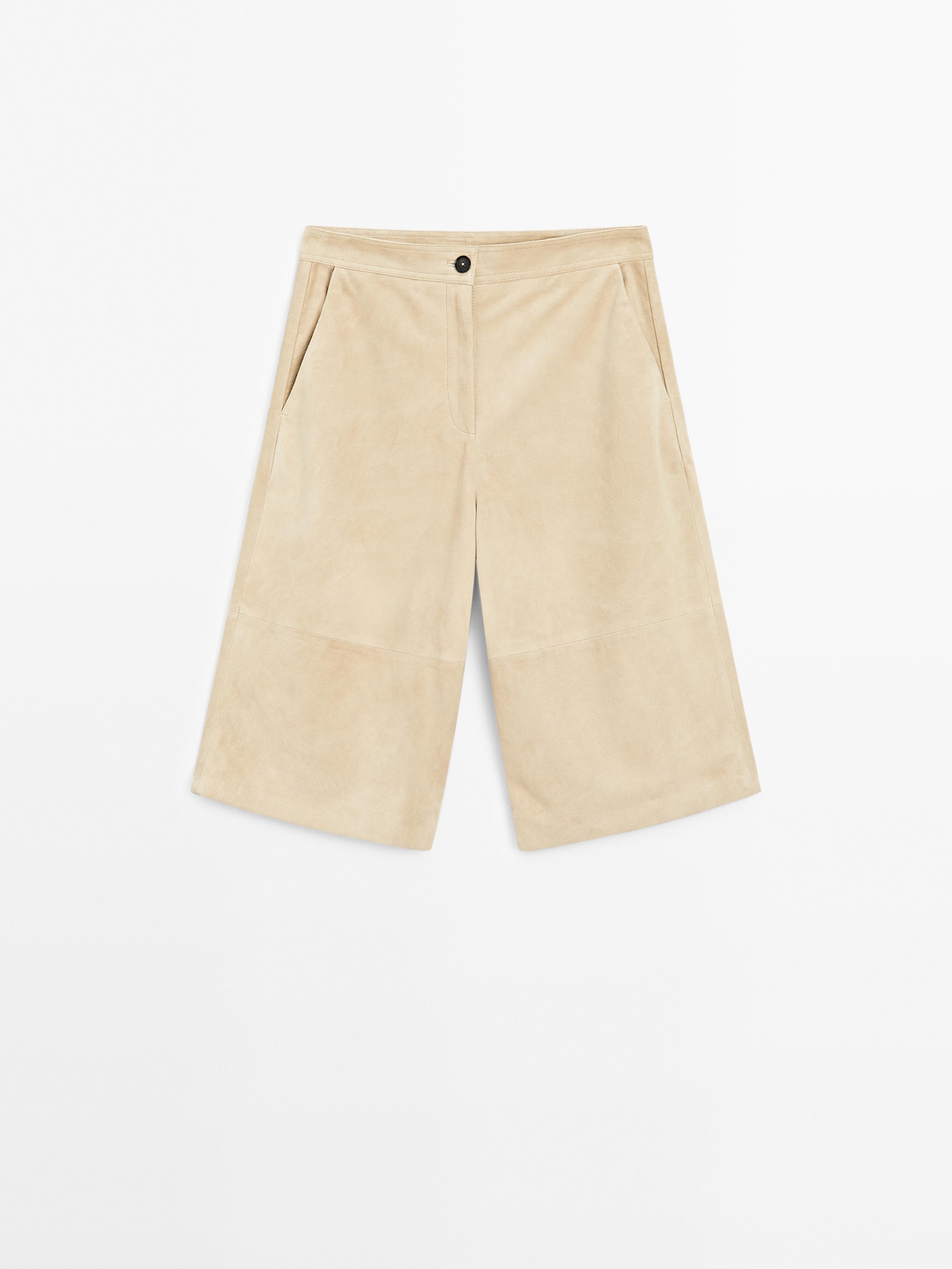 Long suede leather Bermuda shorts