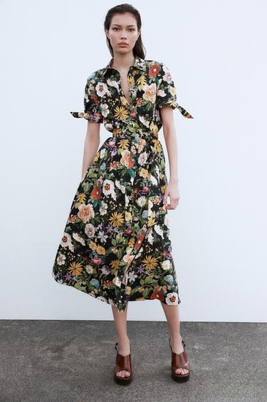 FLORAL PRINT POPLIN MIDI DRESS - Multicoloured by Zara