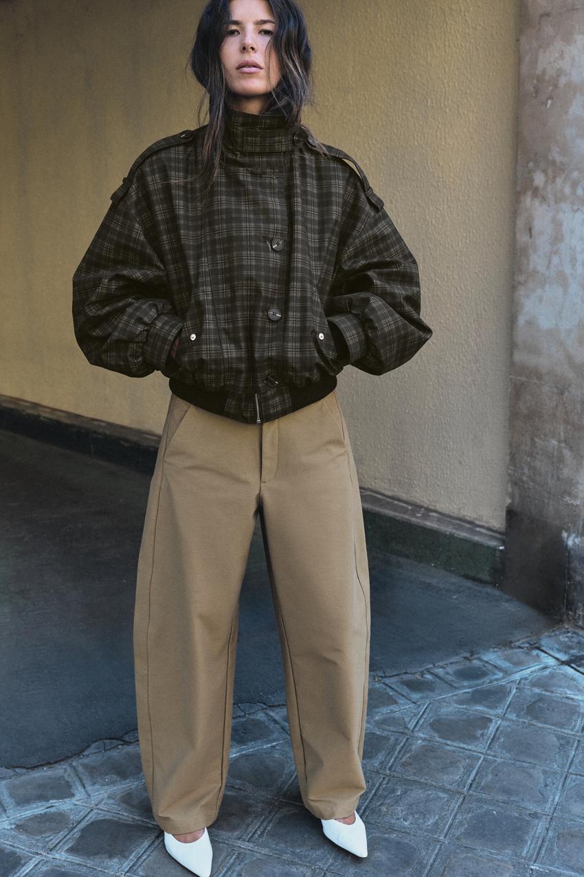 チェック ボンバージャケット - ブラウン | ZARA Japan / 日本