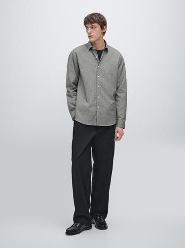 Zara Regular fit melange Oxford shirt - Mid-gray