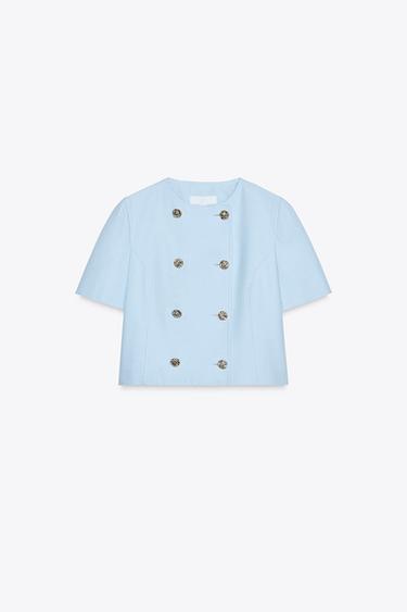 SHORT SLEEVE DOUBLE-BREASTED BLAZER - Sky blue by Zara