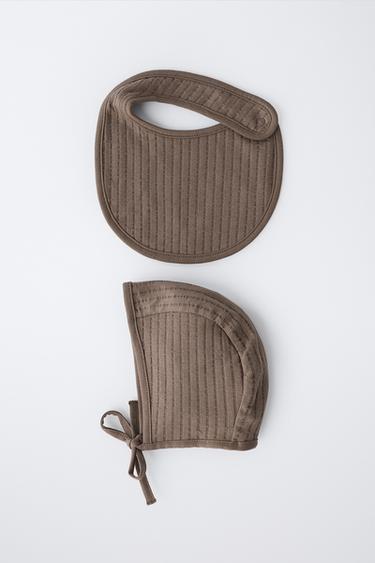 TEXTURED BONNET AND BIB SET - Brown by Zara - Image 3