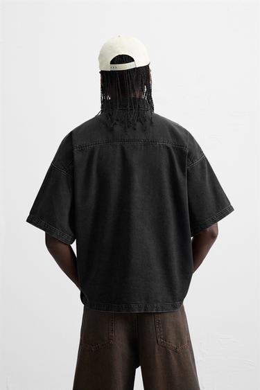 CHEMISE POLO EN DENIM ZIPPÉE - Noir de Zara - Image 2