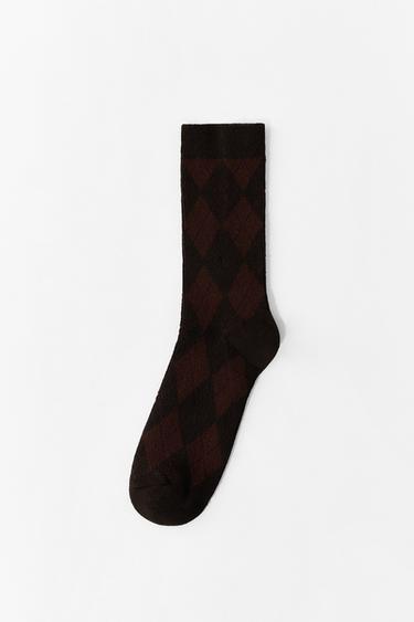 DIAMOND-PATTERN COTTON SOCKS - Brown by Zara