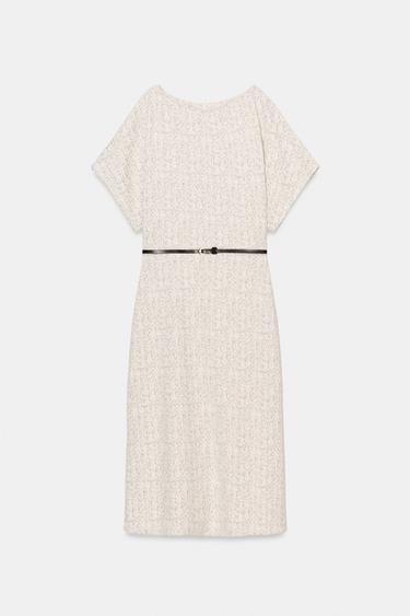 TEXTURED MIDI DRESS WITH BELT - Ecru / Beige by Zara - Image 0