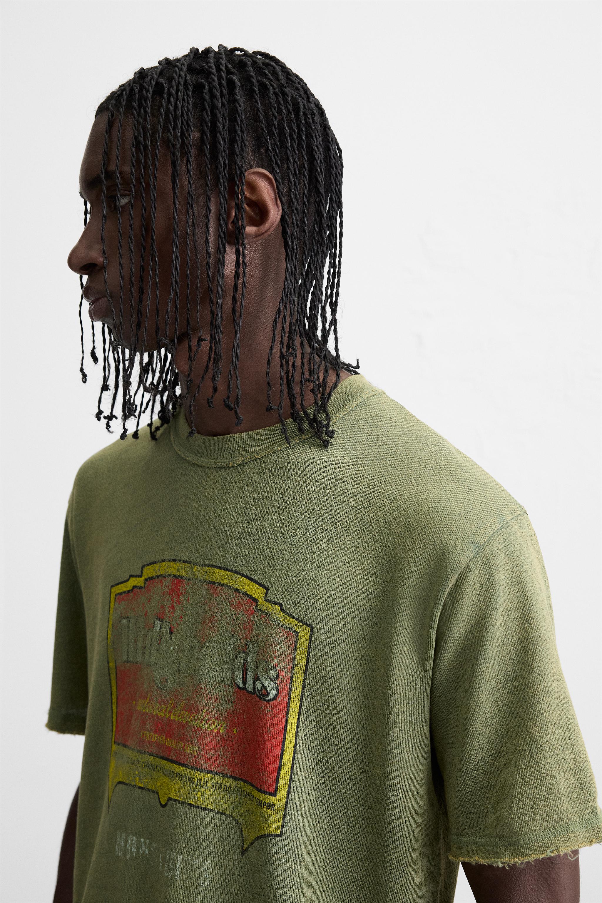 WASHED PRINT KNIT T-SHIRT - Green | ZARA Georgia