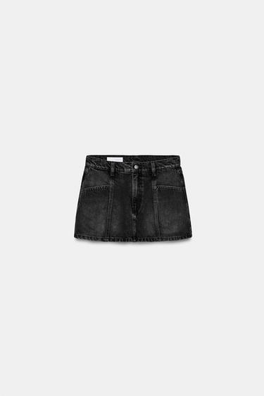 FALDA PANTALÓN DENIM BOLSILLOS - Negro de Zara