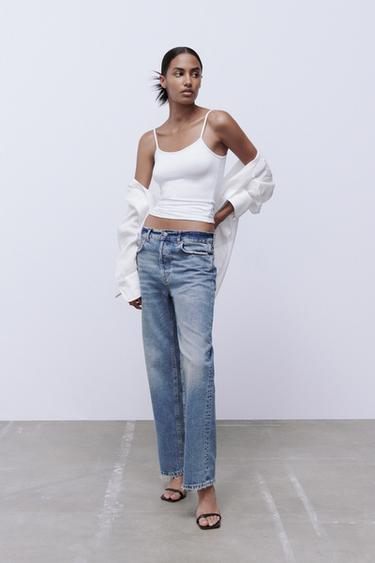 Zara SPAGHETTI STRAP ELASTICIZED TOP - White