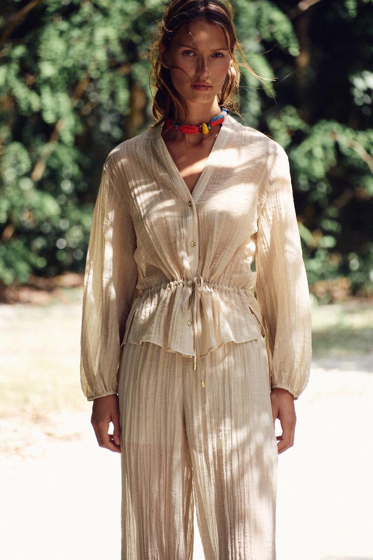 CAMISA SEMITRANSPARENTE EFECTO ARRUGADO Beige claro ZARA España
