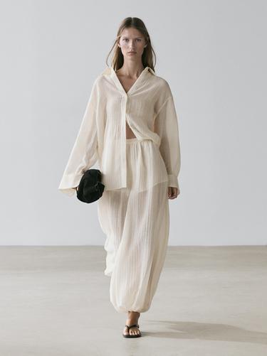Zara Flowing shirt with pleated detail - Ivory