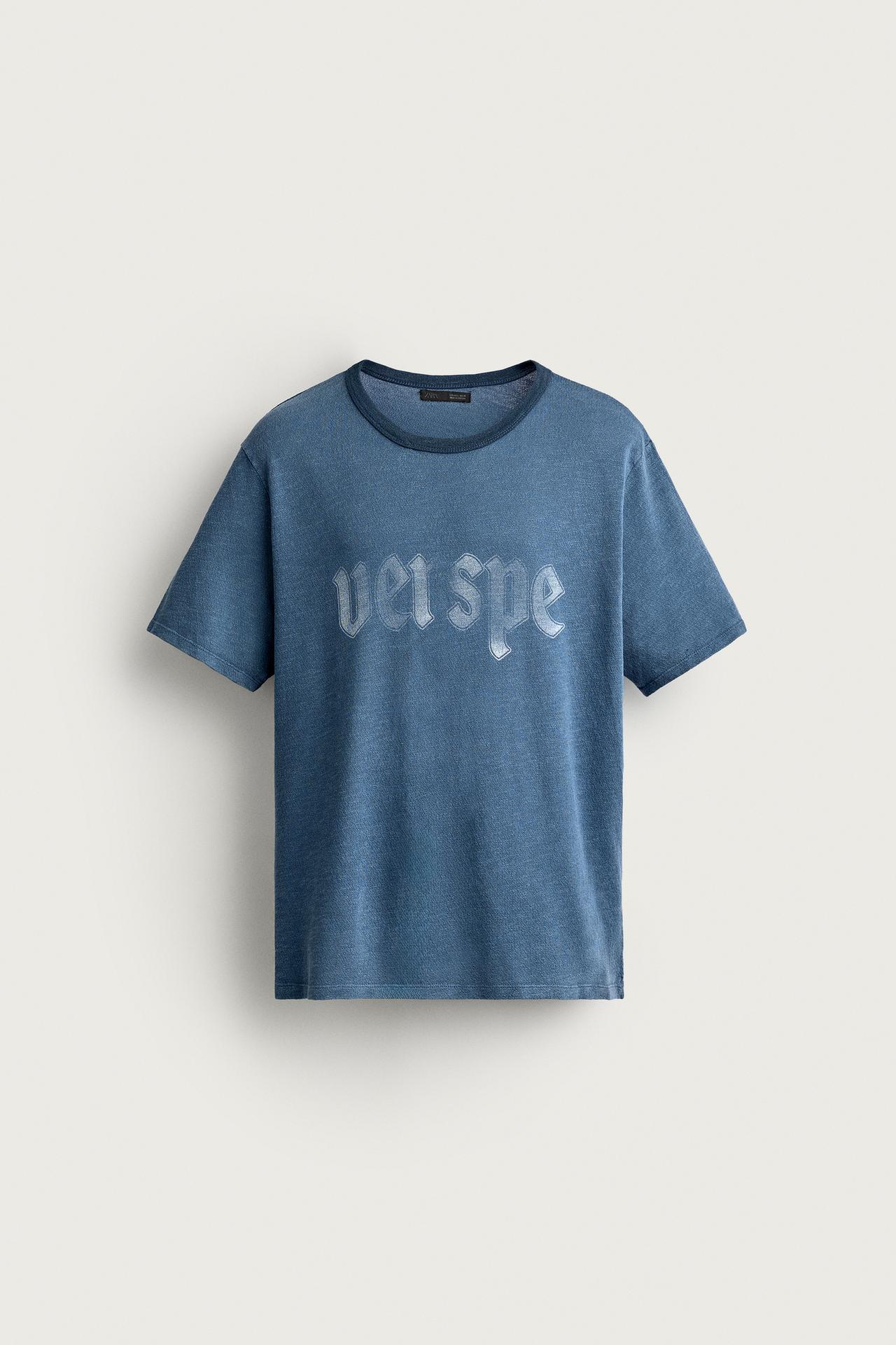 WASHED PRINTED KNIT T-SHIRT — Indigo