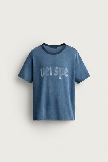 WASHED PRINTED KNIT T-SHIRT — Indigo 1