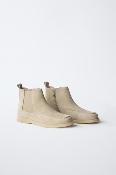 LEATHER DECK ANKLE BOOTS - Ecru White by Zara