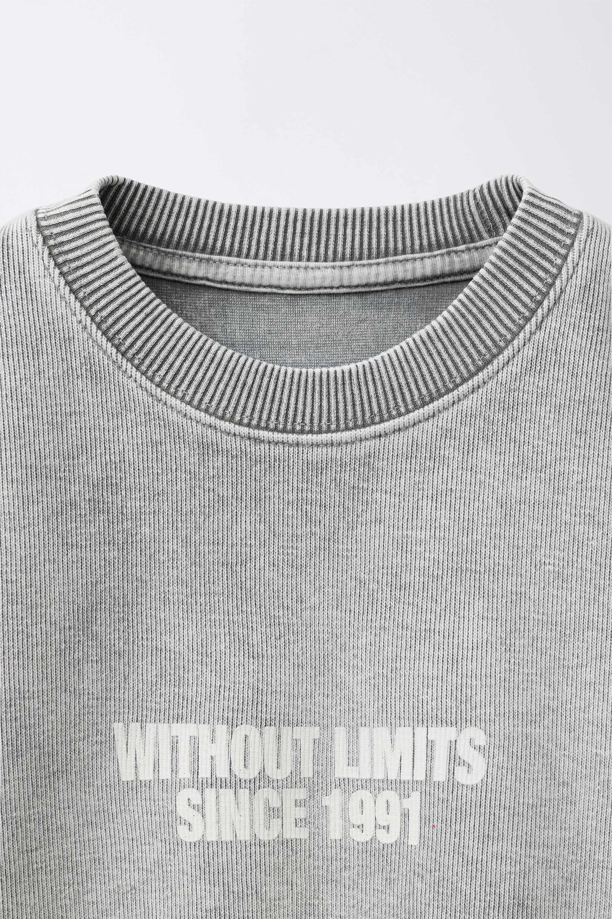 WASHED EFFECT TEXT SWEATSHIRT