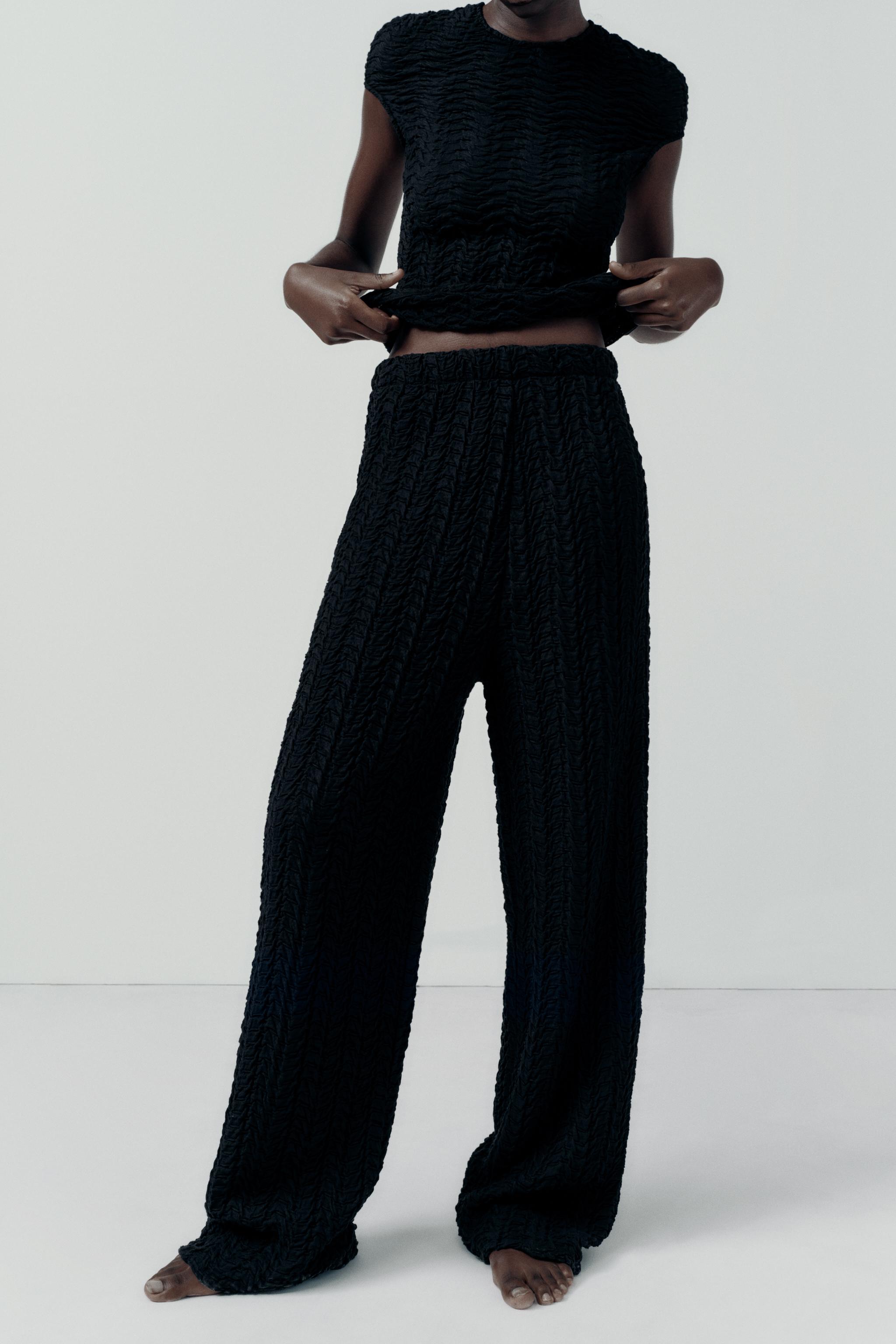 TEXTURED VOLUMINOUS FLOWY PANTS - Black | ZARA United States