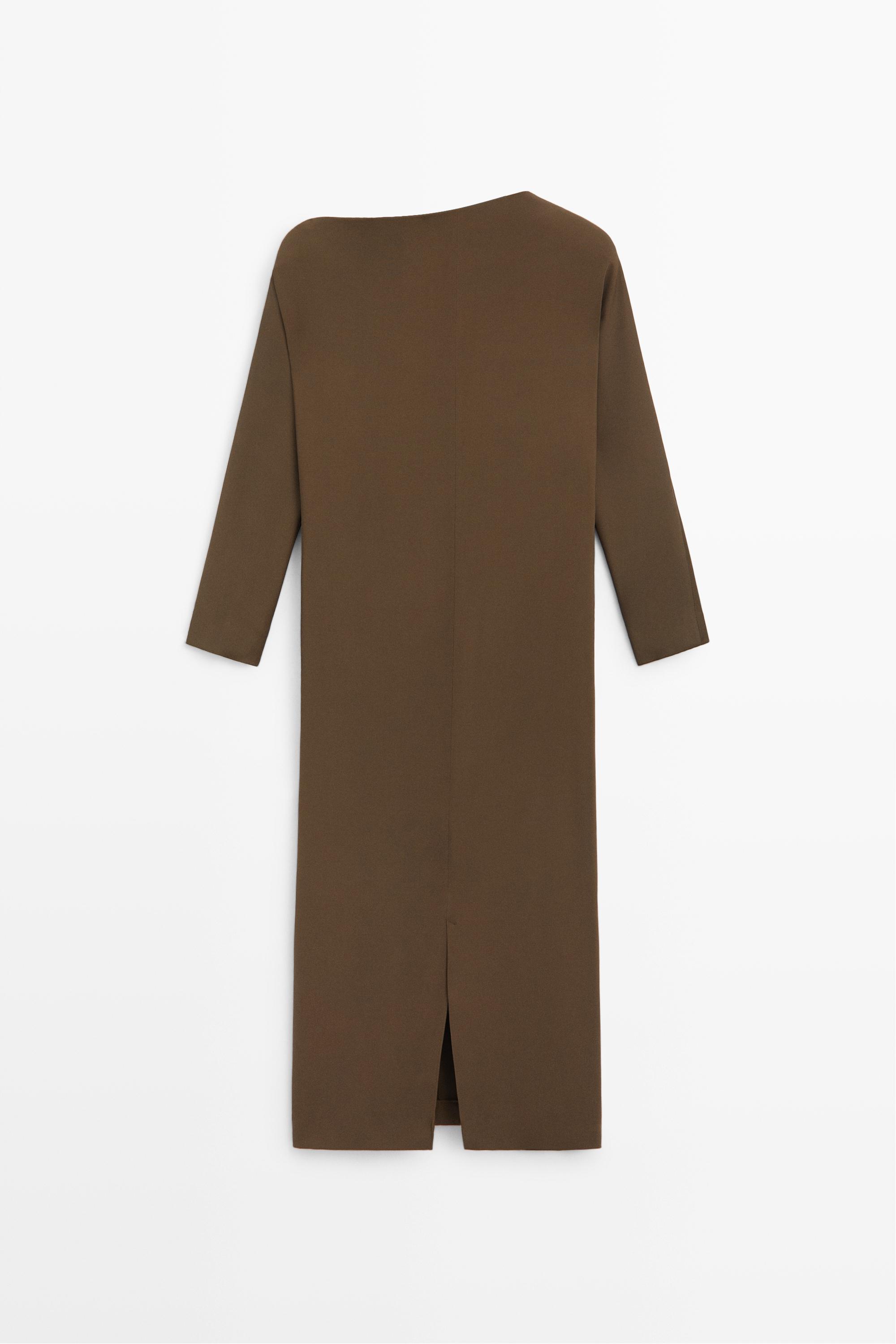 Fluid midi dress with asymmetrical neckline