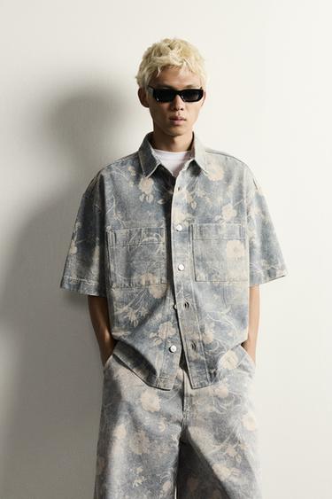 CAMISA RELAXED FIT ESTAMPADO FLORAL LAVADO - Azul claro de Zara