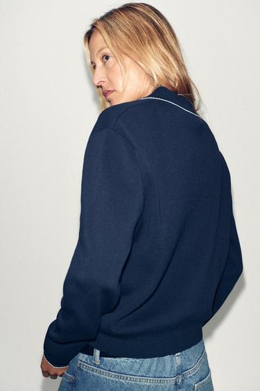 PETER PAN COLLAR KNIT CARDIGAN - Navy blue by Zara - Image 3