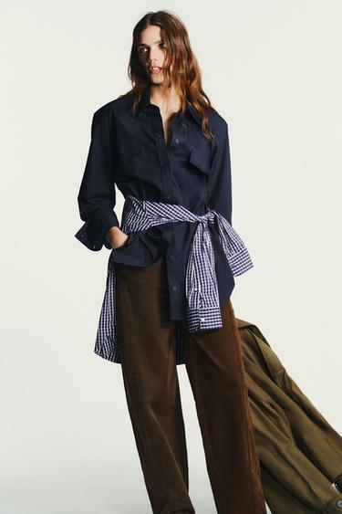 Zara SHOULDER PAD POPLIN SHIRT - Navy blue