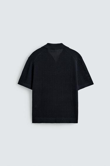 CONTRAST TEXTURED KNIT POLO SHIRT - Navy blue by Zara - Image 6