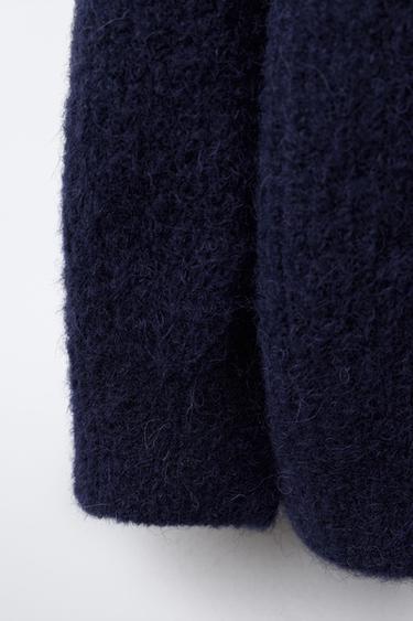 WOOL AND ALPACA KNIT CARDIGAN - Navy blue by Zara - Image 3