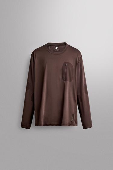 TECHNICAL LONG SLEEVE POCKET T-SHIRT — Brown 1