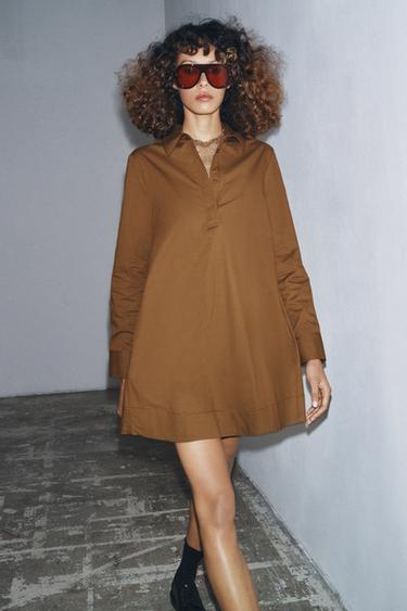 ROBE CHEMISE EN POPELINE ZW COLLECTION - Marron clair chiné de Zara - Image 1