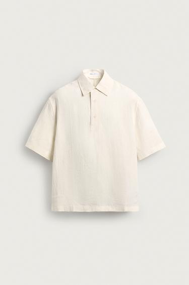 CHEMISE POLO BOXY FIT 100 % LIN - Écru de Zara