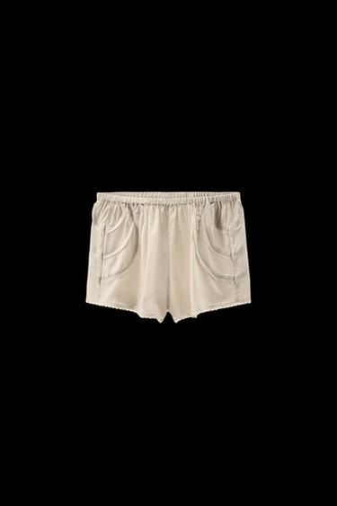 Zara PLEATED LACE SHORTS - Gray