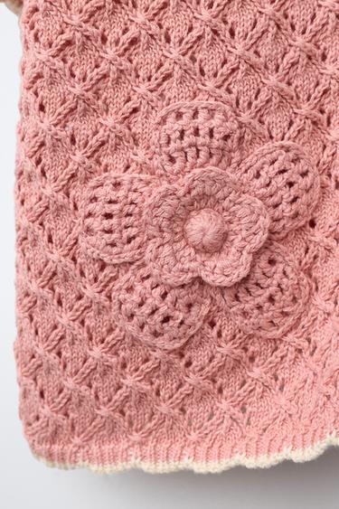 KNIT POLO SHIRT WITH FLOWERS - Coral pink by Zara - Image 3