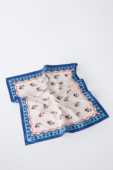 FLORAL PRINT BANDANA - Ecru / Blue by Zara