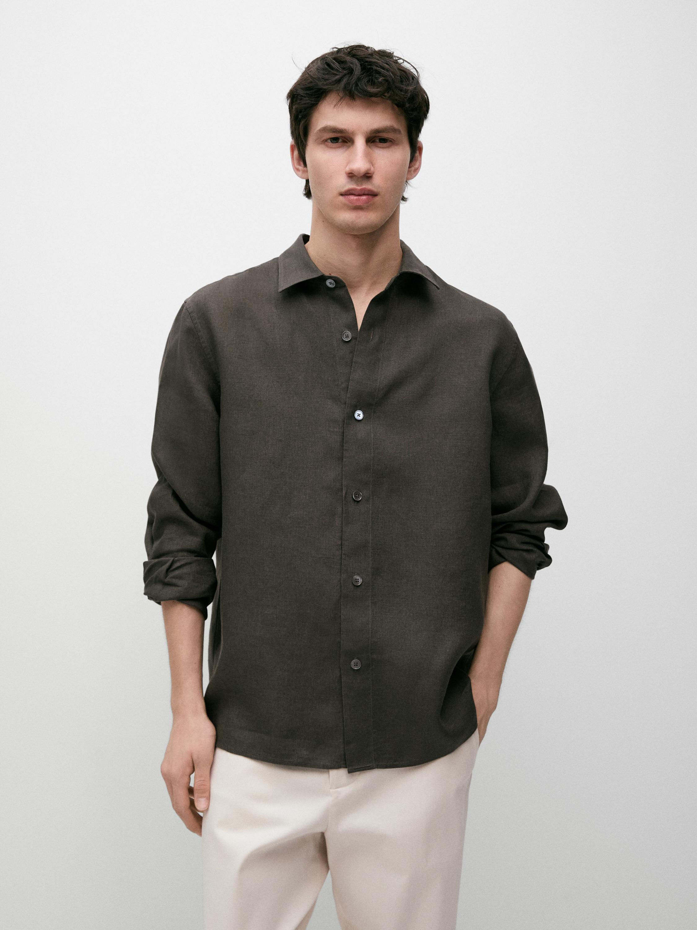 Regular fit 100% heavy linen shirt