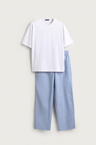 CONJUNTO DE PIJAMA COMBINADO COM CALÇAS ÀS RISCAS - Azul-celeste da Zara