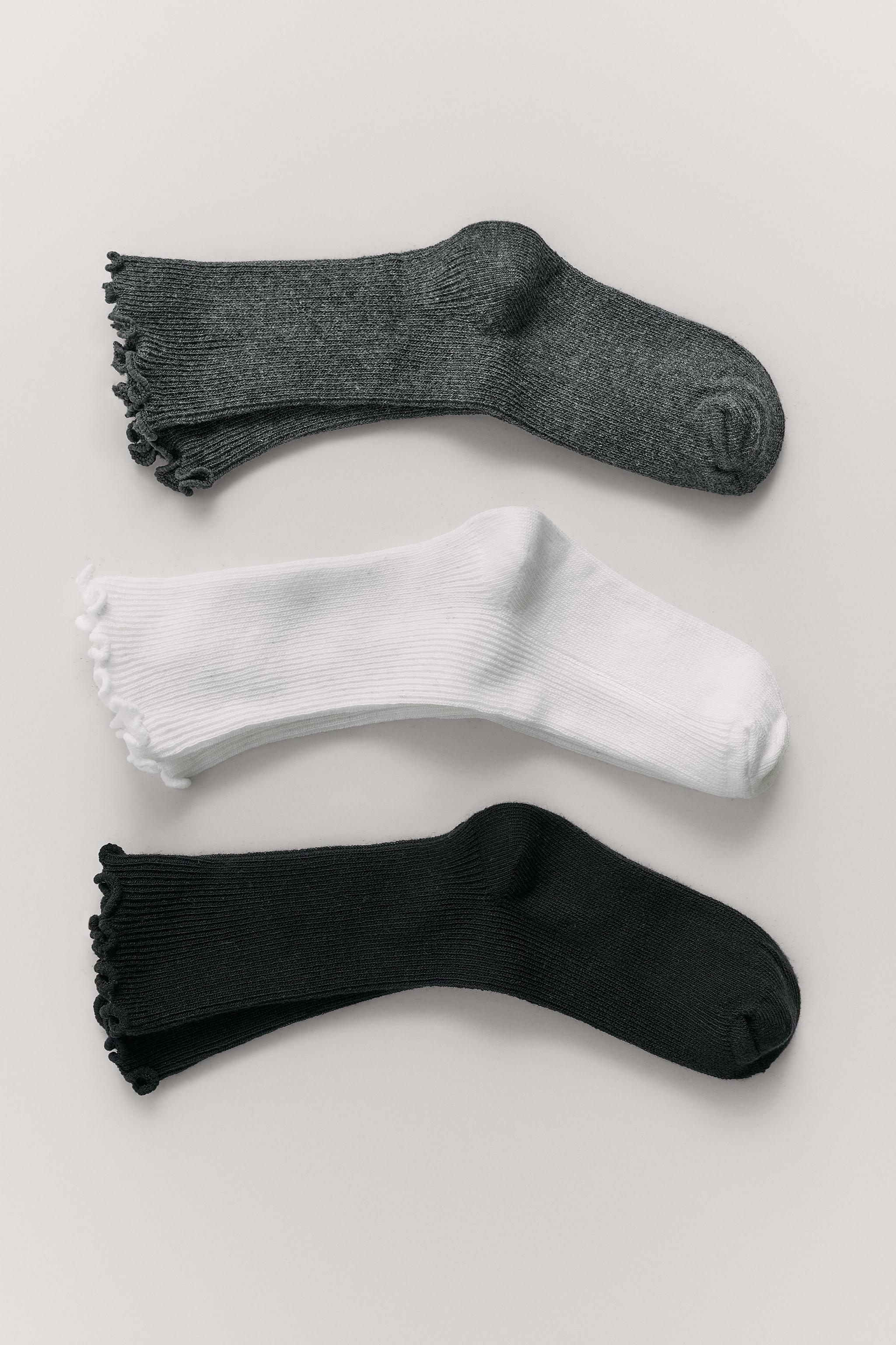 3-PACK OF TERRY MID-CALF SOCKS — Black / White