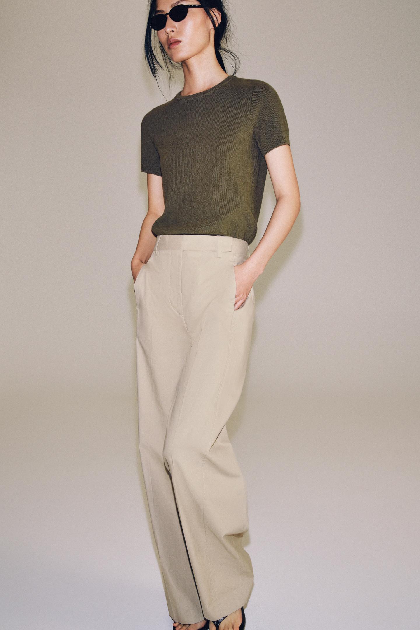 Женские брюки Zara ZW Collection Poplin, цвет: Норковый — фото 2