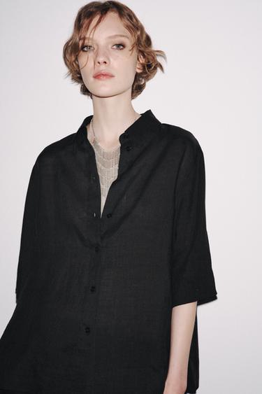 Zara ZW COLLECTION 苧麻襯衫 - 黑色
