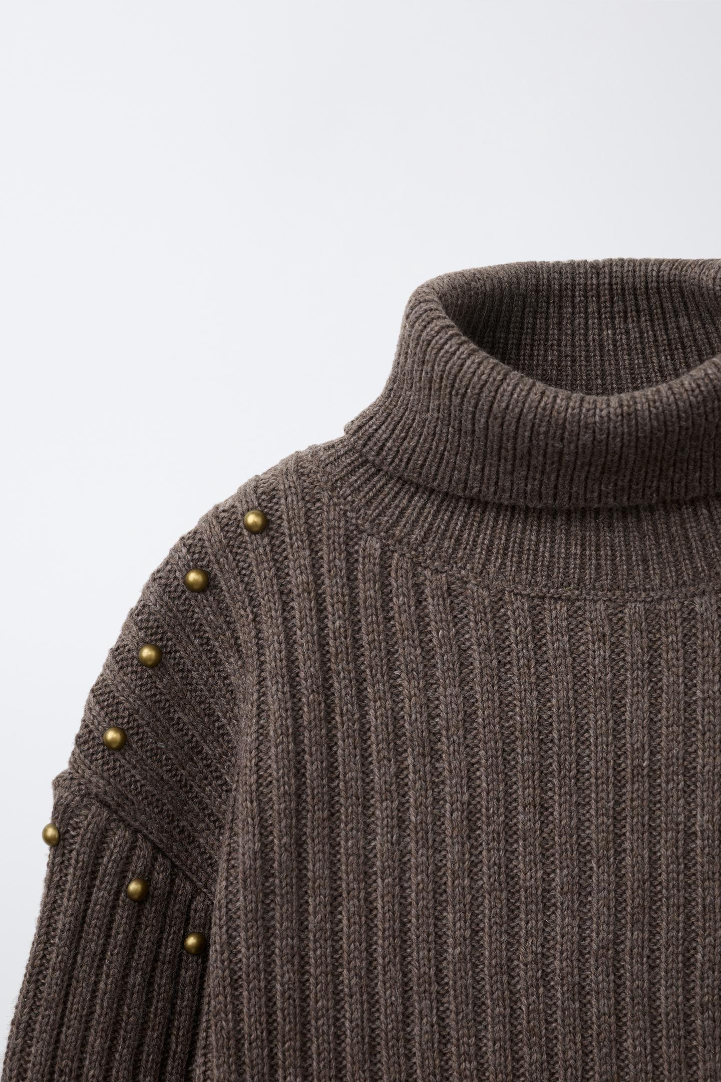 Детский свитер Zara Wool-Blend Studded Turtleneck, цвет: Коричневый — фото 3