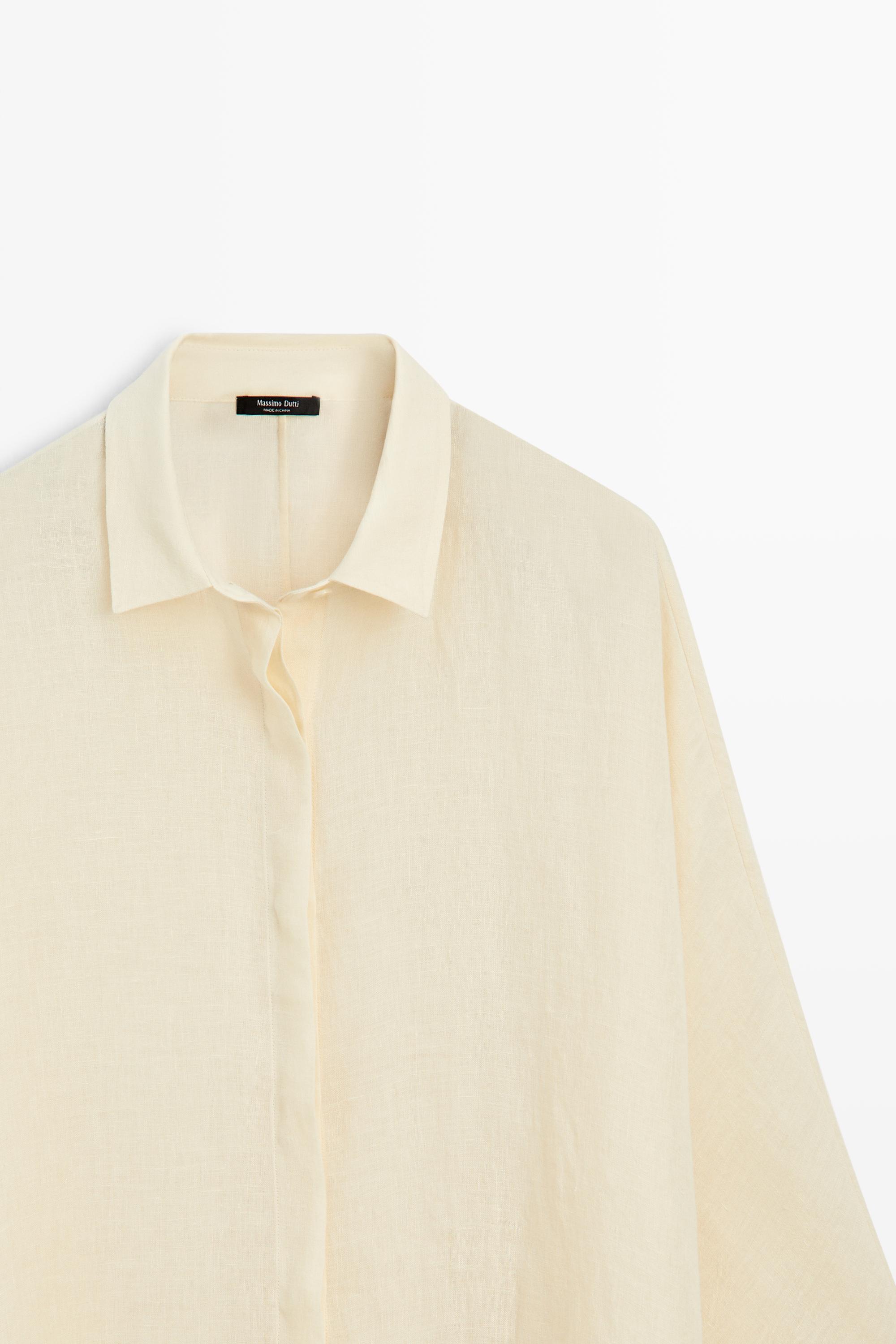 100% linen short shirt dress — Light yellow