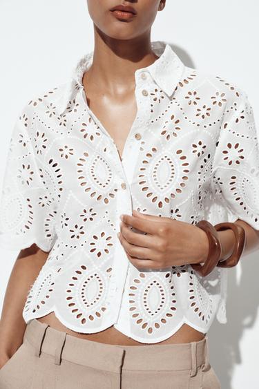 CAMISA BORDADOS PERFORADOS - Blanco de Zara