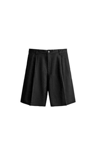 TEXTURED PLEATED TAILORED BERMUDA SHORTS - Black by Zara