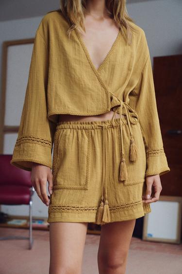 DOUBLE-BREASTED LACE TRIM JACKET - Mustard by Zara - Image 1